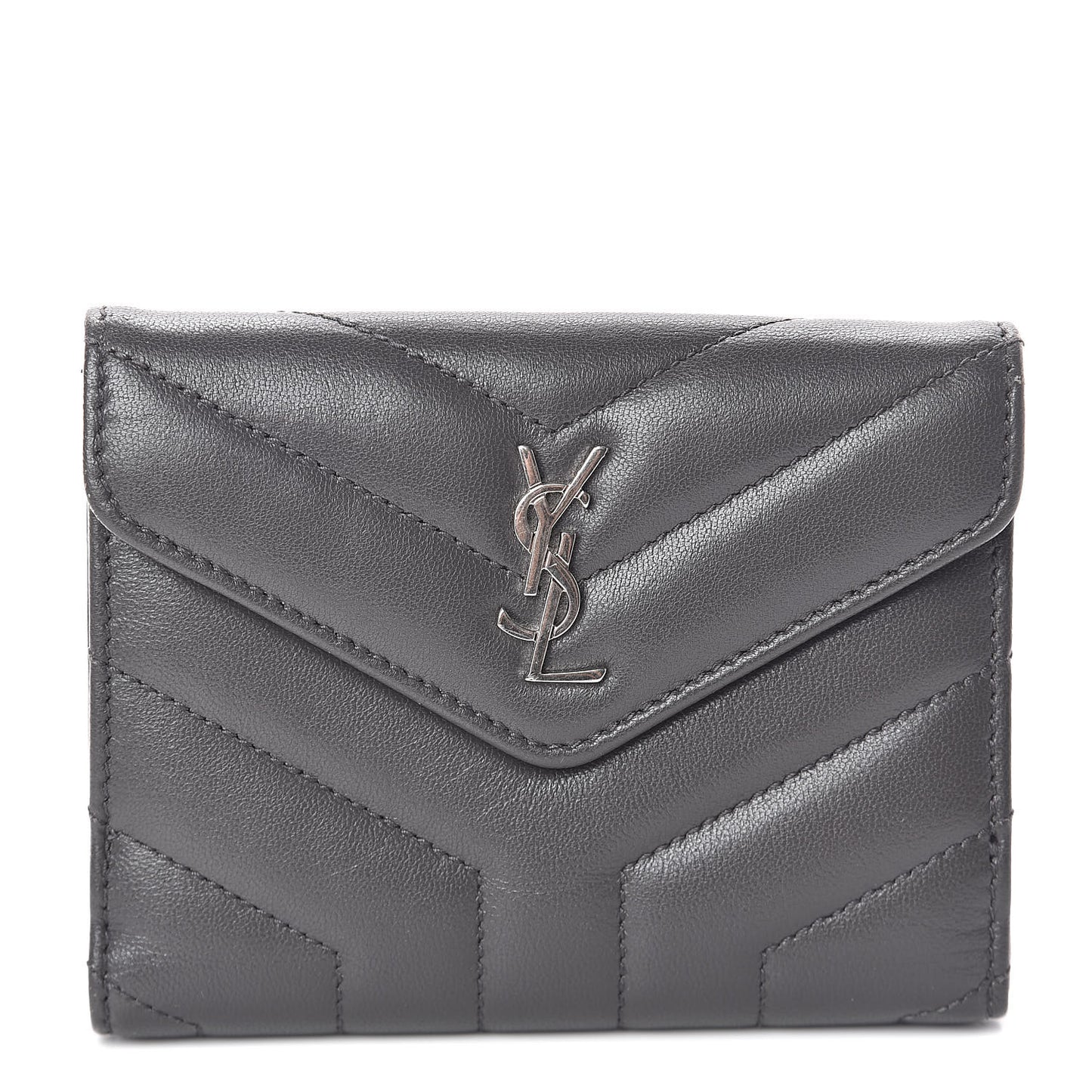 Lambskin Y Quilted Monogram Compact Loulou Wallet Asphalt