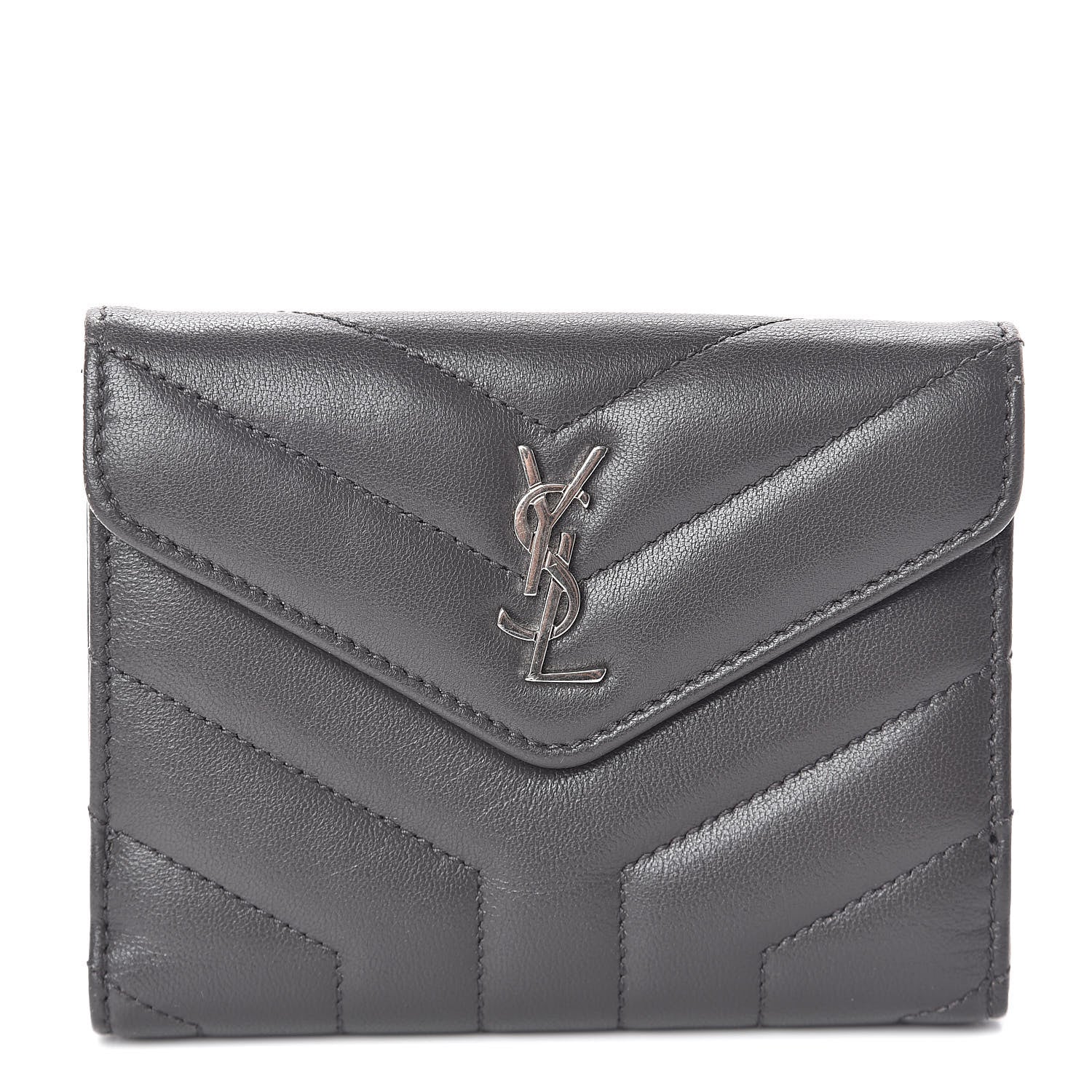 Saint Laurent Lambskin Y Quilted Monogram Compact Loulou Wallet Asphalt 1 of 6