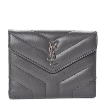 Saint Laurent Lambskin Y Quilted Monogram Compact Loulou Wallet Asphalt 1 of 6
