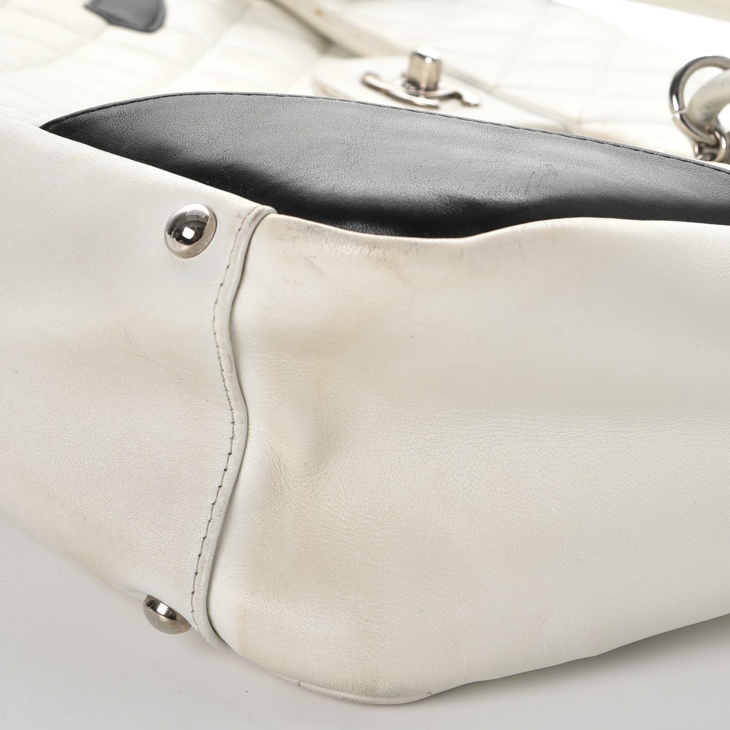 Calfskin Quilted Large Cambon Flap White Black