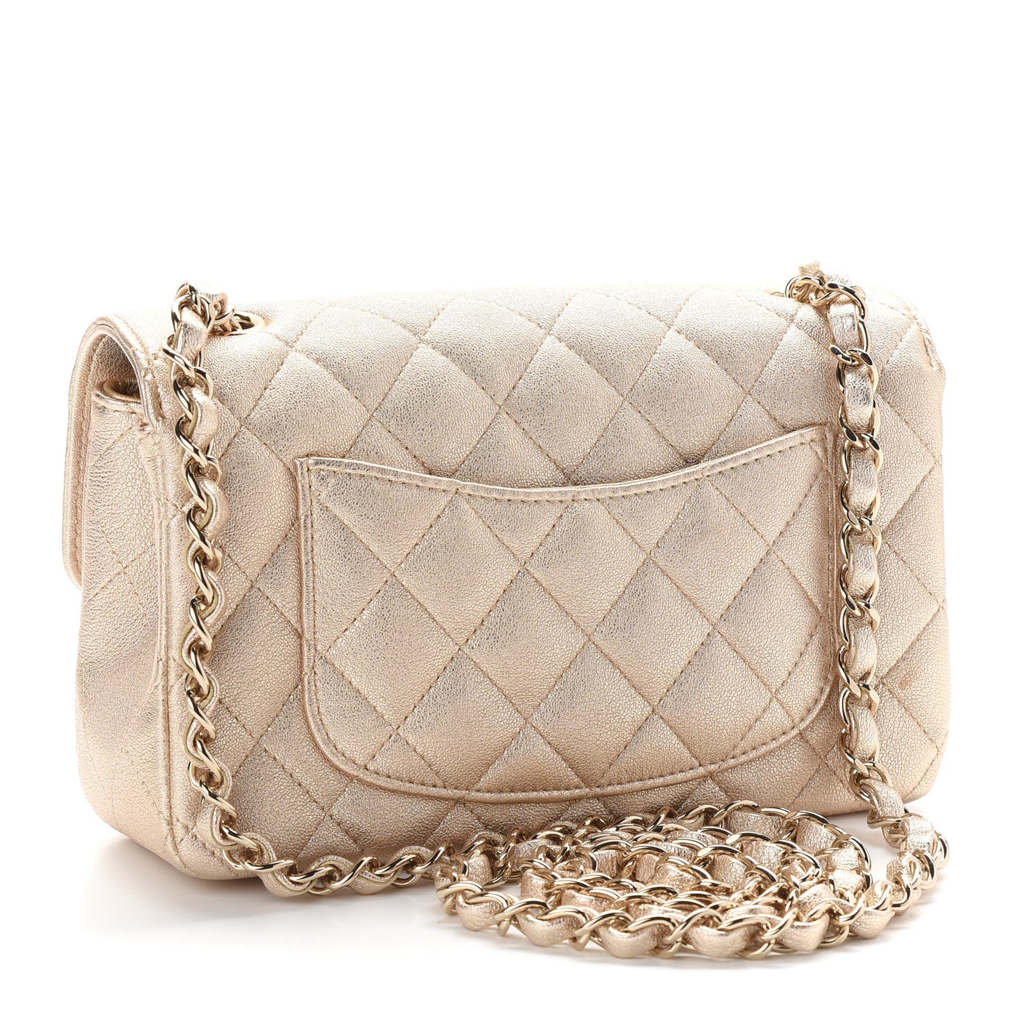 Metallic Lambskin Quilted Mini Rectangular Flap Gold