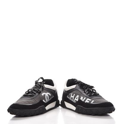 Chanel Nylon Calfskin Suede CC Sneakers 40 Grey Black White 7 of 24