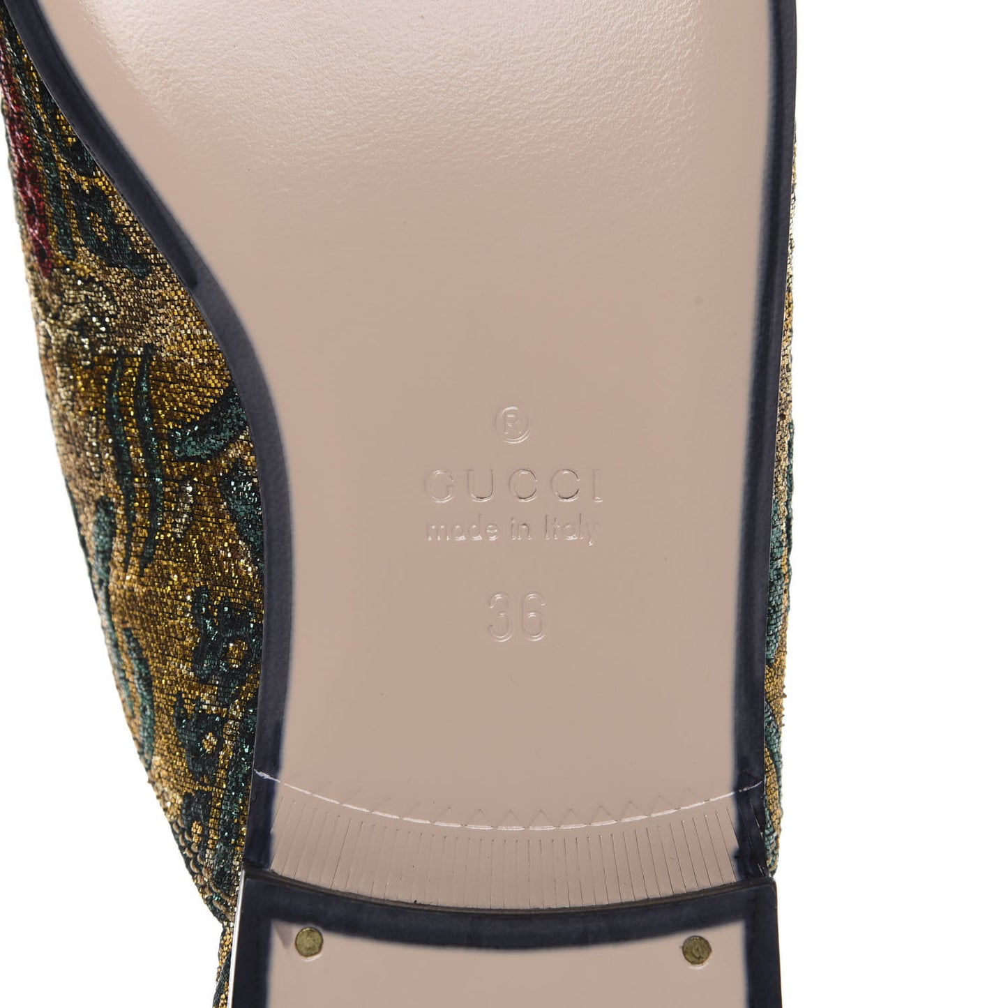 Iridescent Brocade Womens Princetown Slippers 36 Gold Multicolor