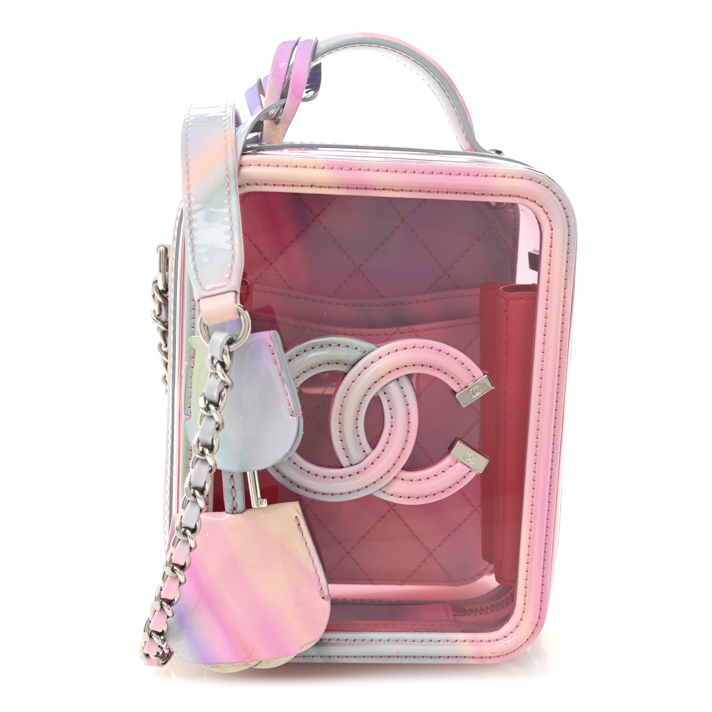 PVC Patent Calfskin Patent Lambskin Vertical Vanity Case Pink