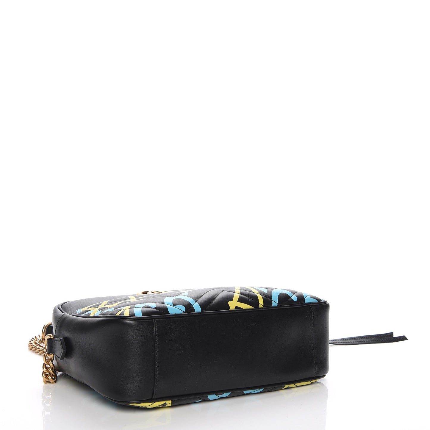 Calfskin Matelasse GucciGhost Medium GG Marmont Chain Shoulder Bag Black New Acquamarine