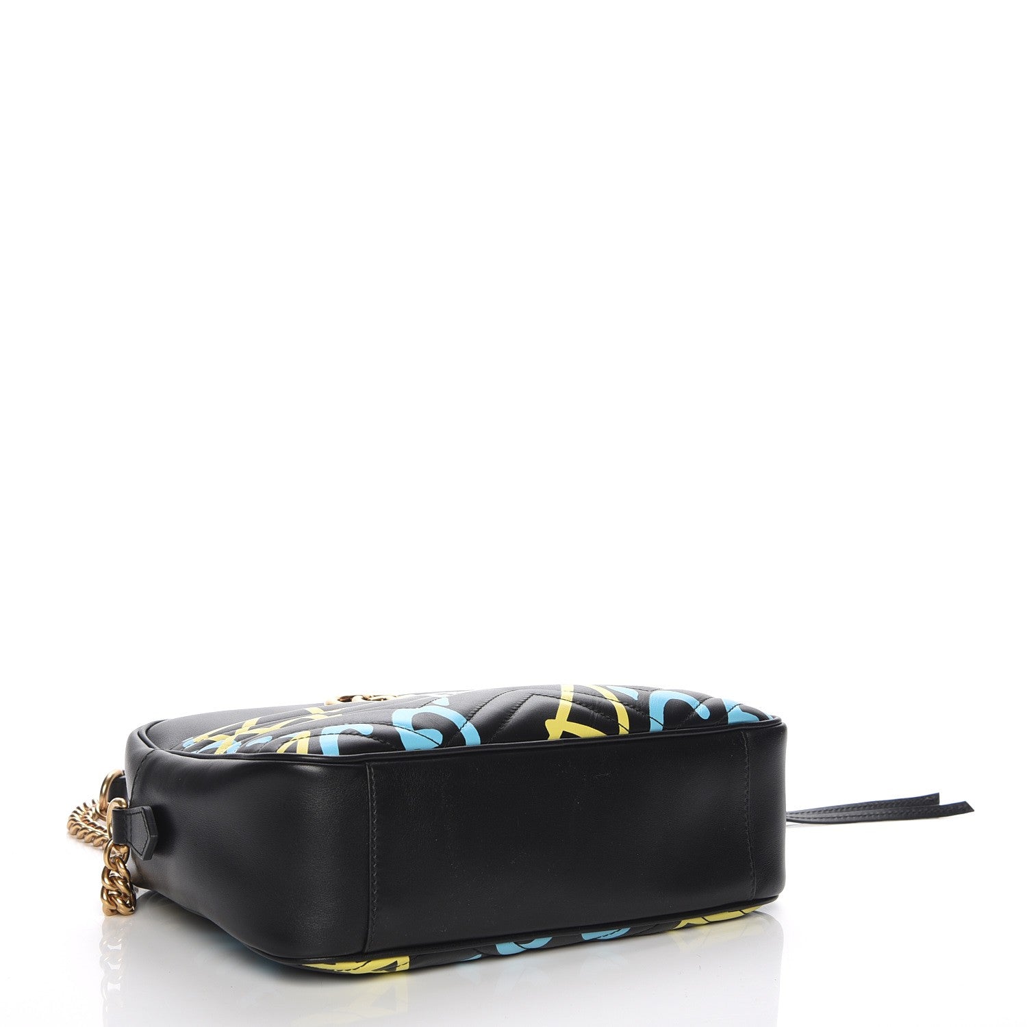 Gucci Calfskin Matelasse GucciGhost Medium GG Marmont Chain Shoulder Bag Black New Acquamarine 4 of 7