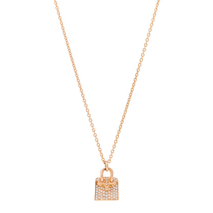 Hermes 18K Rose Gold Diamond Birkin Amulette Pendant Necklace 1 of 5