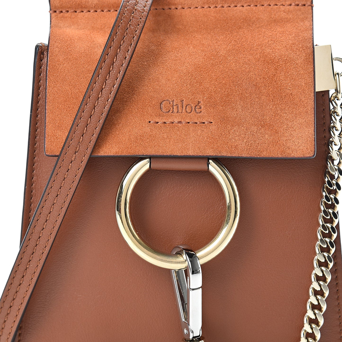 Suede Calfskin Mini Faye Bracelet Bag Tobacco