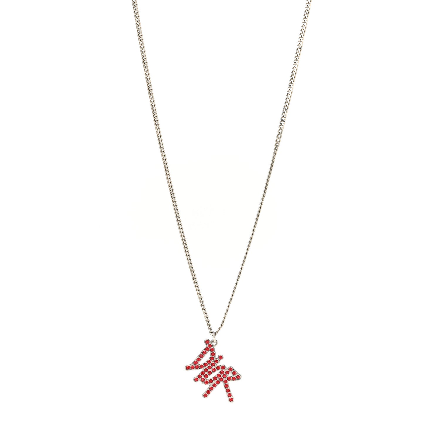 X SHAWN STUSSY Crystal Logo Pendant Necklace Red