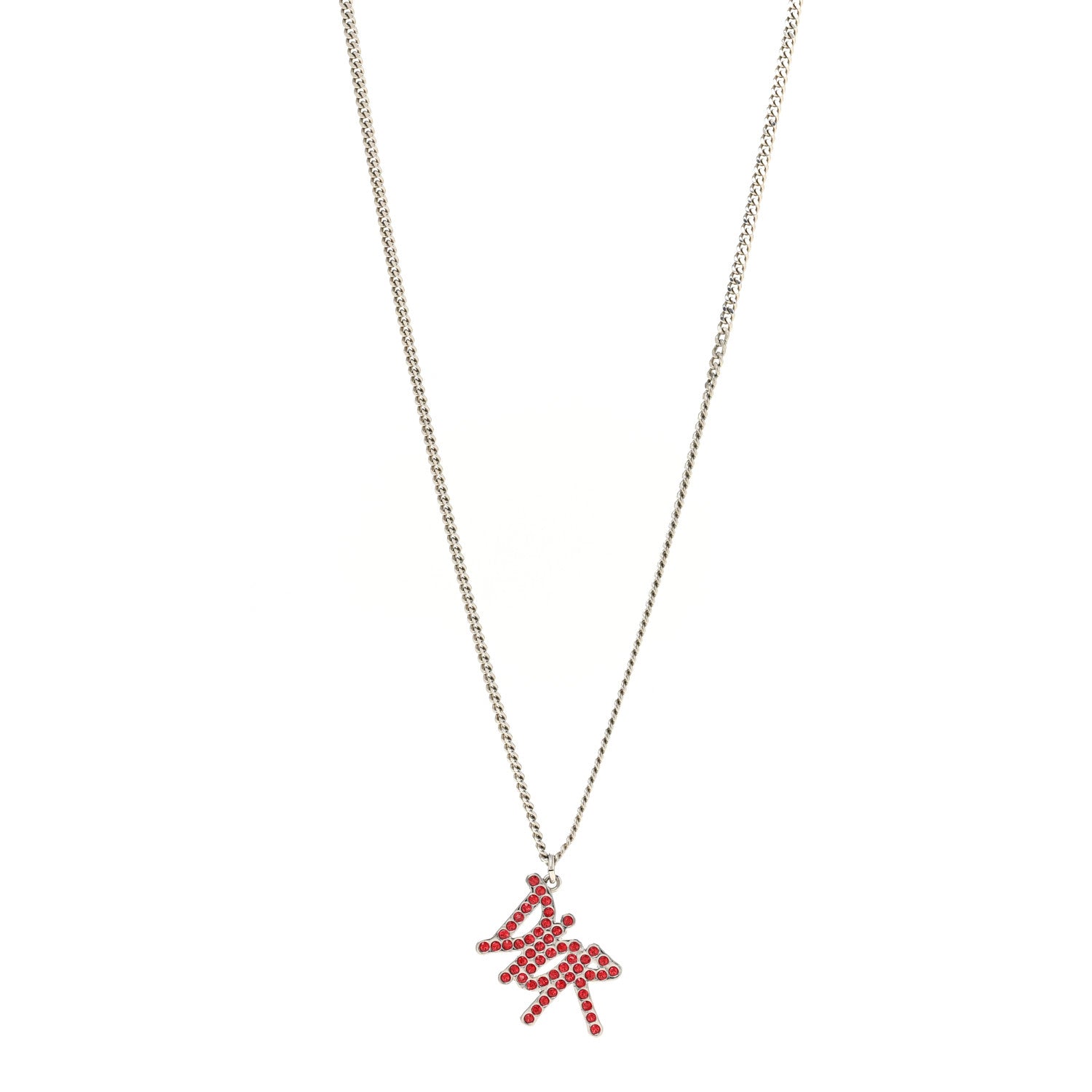 Christian Dior X SHAWN STUSSY Crystal Logo Pendant Necklace Red 1 of 6