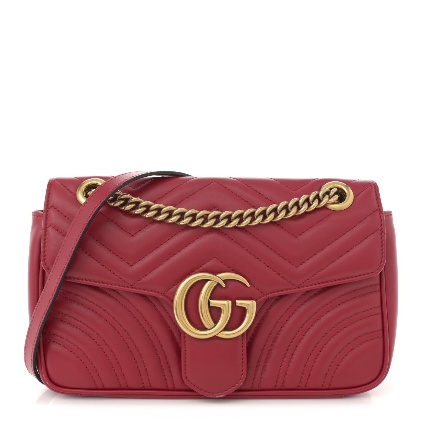 Calfskin Matelasse Small GG Marmont Shoulder Bag Hibiscus Red