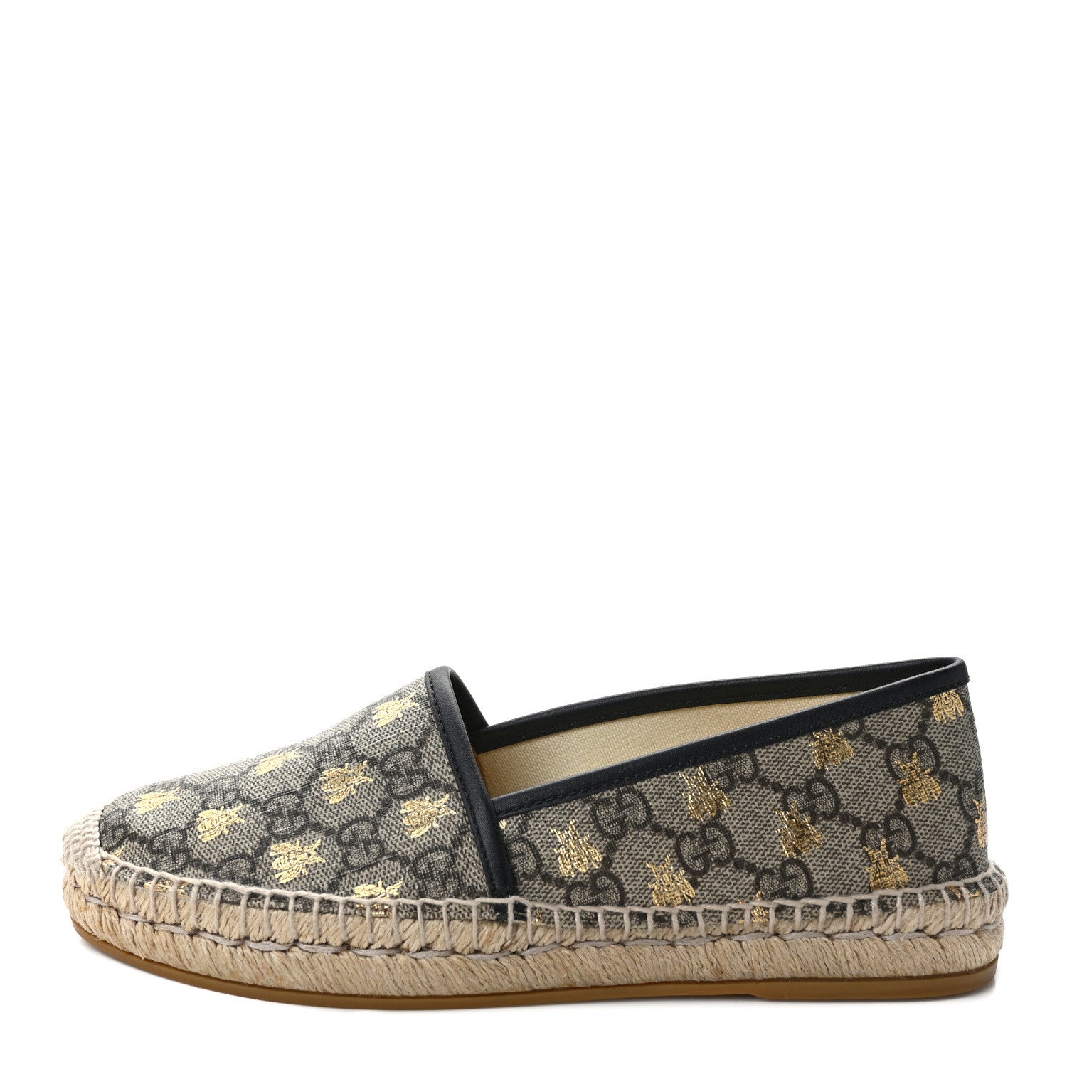 Gucci GG Supreme Monogram Bees Espadrille Flats 36 Beige Ebony Oro Black 1 of 8