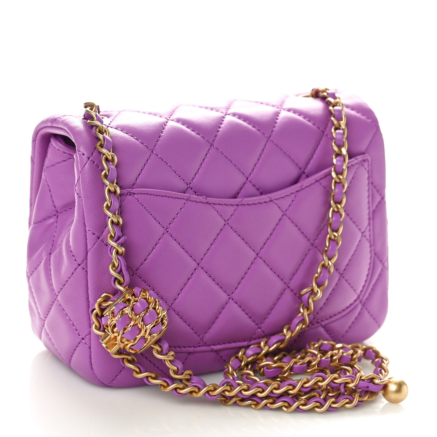 Lambskin Quilted Mini Pearl Crush Flap Purple