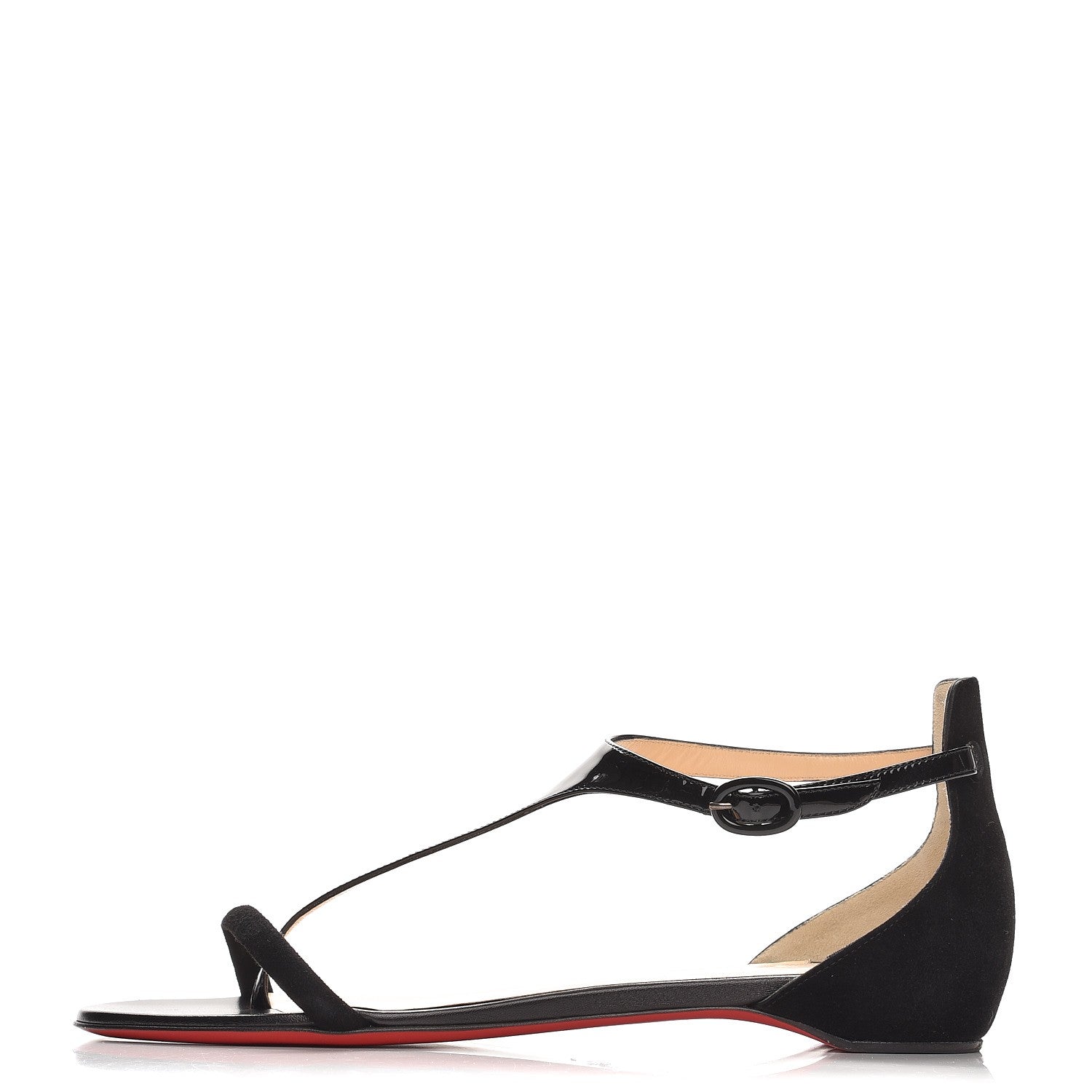 Christian Louboutin Patent Suede Athena Flat T-Strap Sandals 40 Version Black 1 of 8
