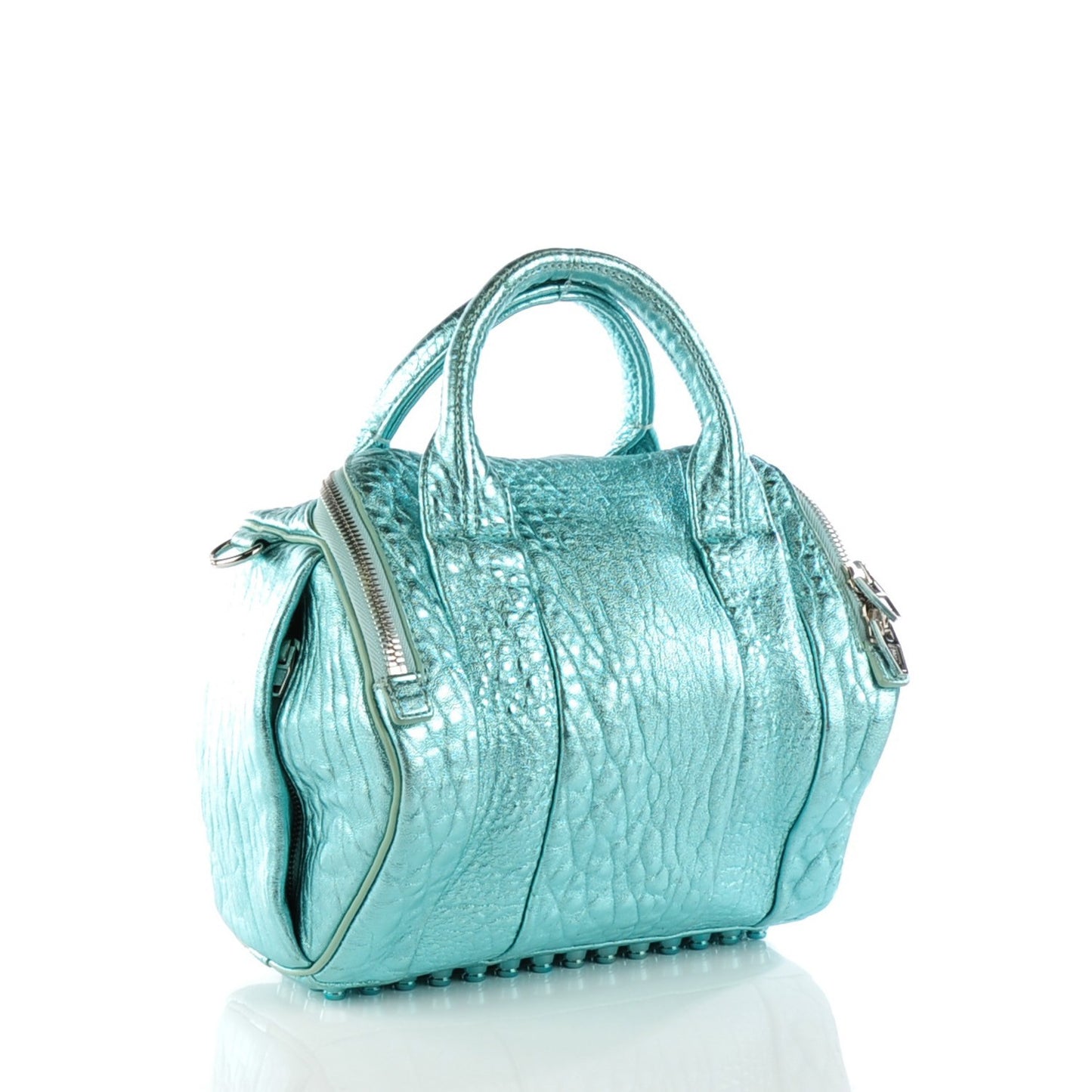 Metallic Pebbled Lambskin Rocco Green Zinc Hardware
