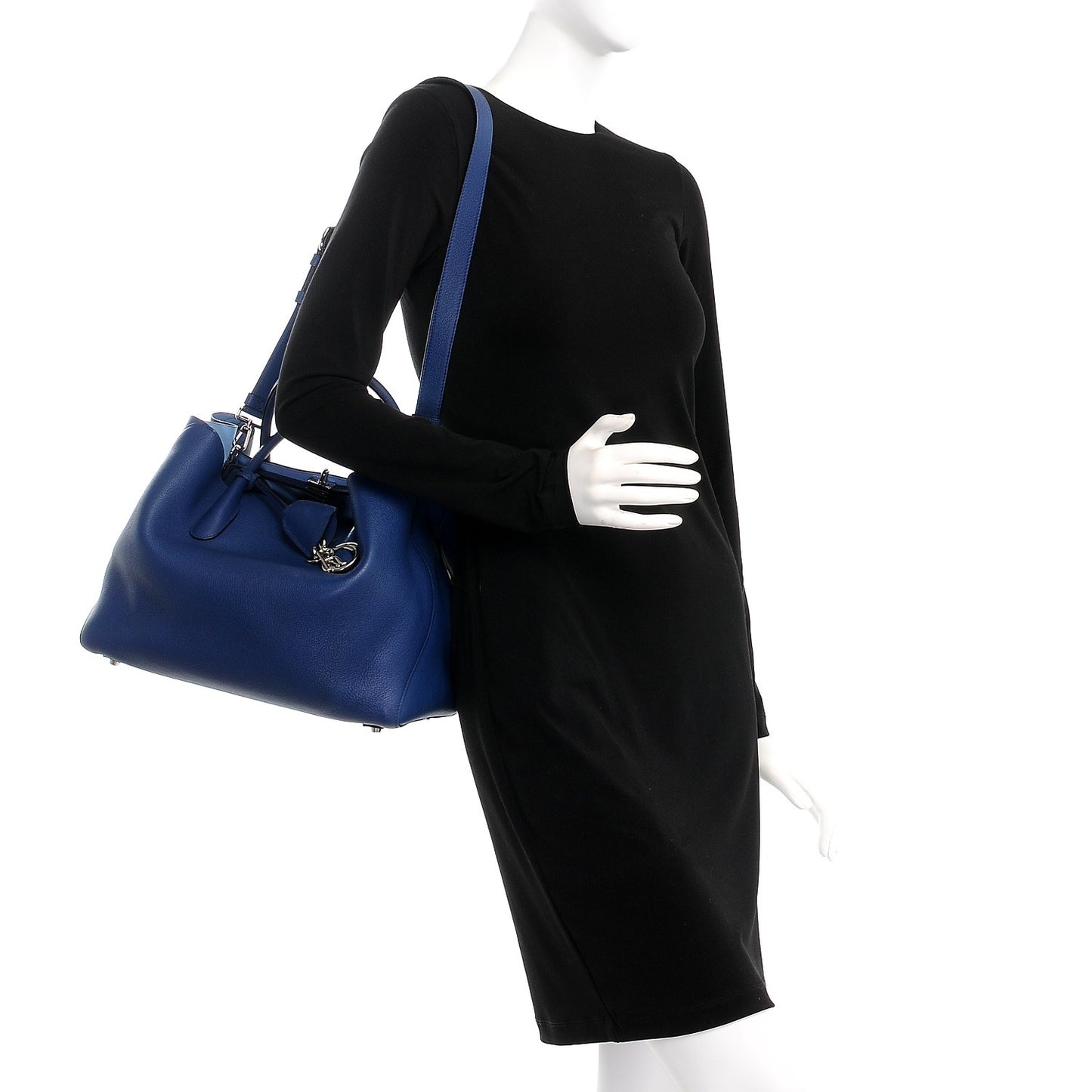 Supple Grained Calfskin Large Open Bar Tote Blue