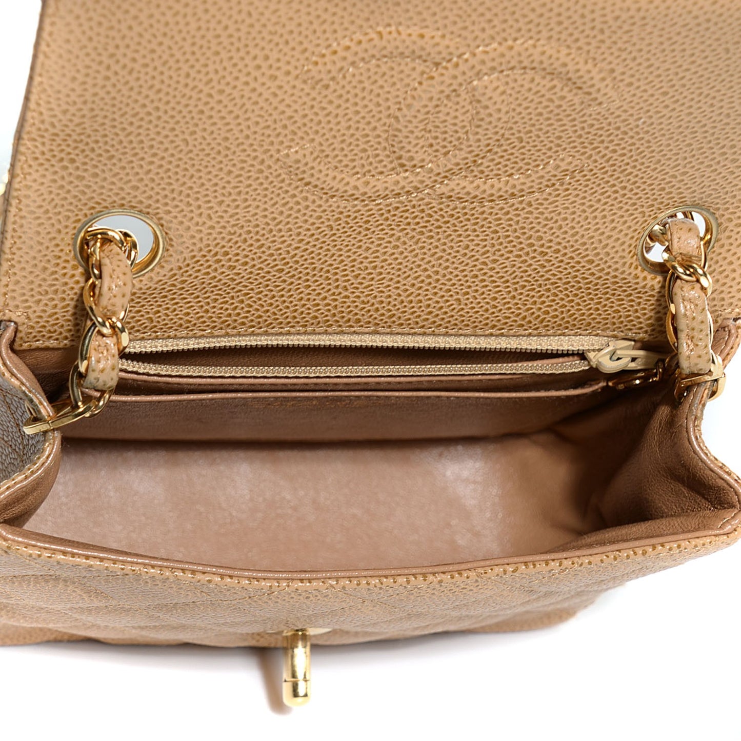 Caviar Quilted Mini Square Flap Beige