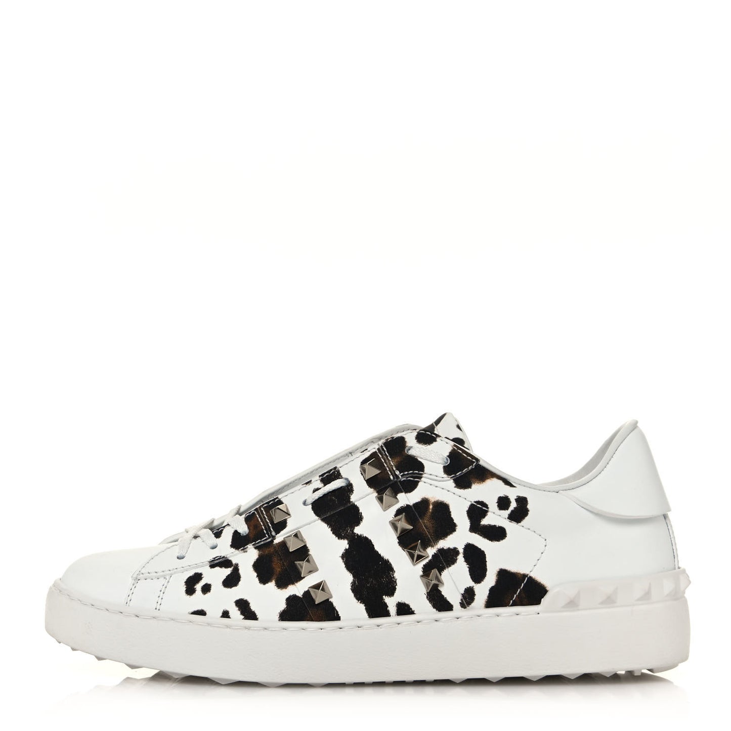 Calfskin Leopard Print Rockstud Untitled Open Sneakers 40 White
