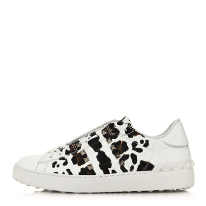 Valentino Garavani Calfskin Leopard Print Rockstud Untitled Open Sneakers 40 White 1 of 8