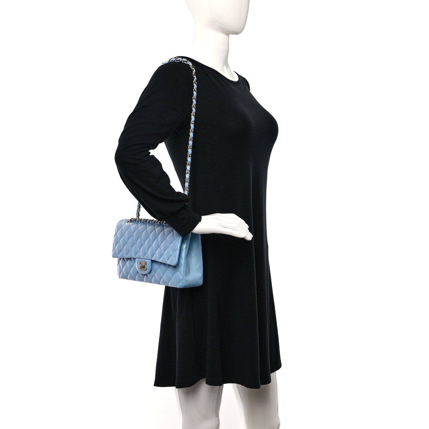Chanel Iridescent Lambskin Quilted Medium Double Flap Light Blue 2 of 9