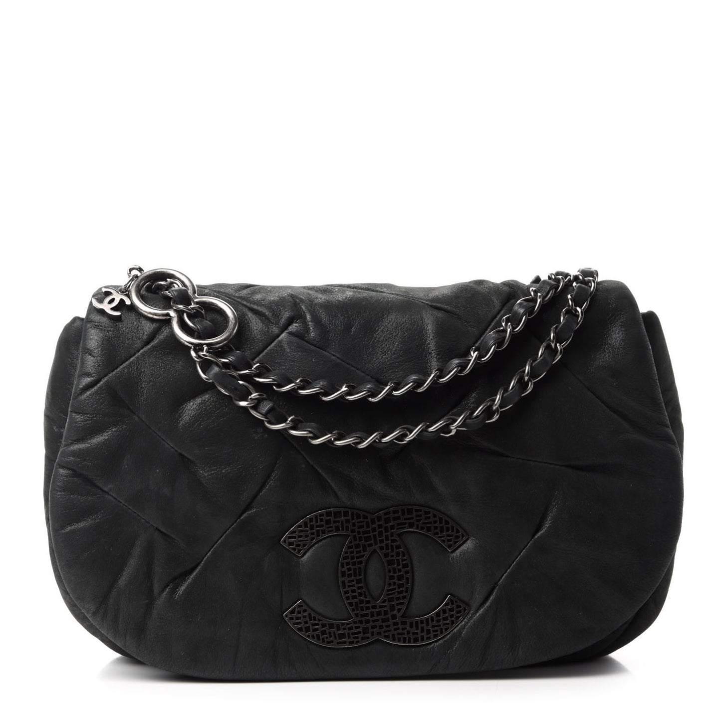 Iridescent Calfskin Glint Accordion Flap Black