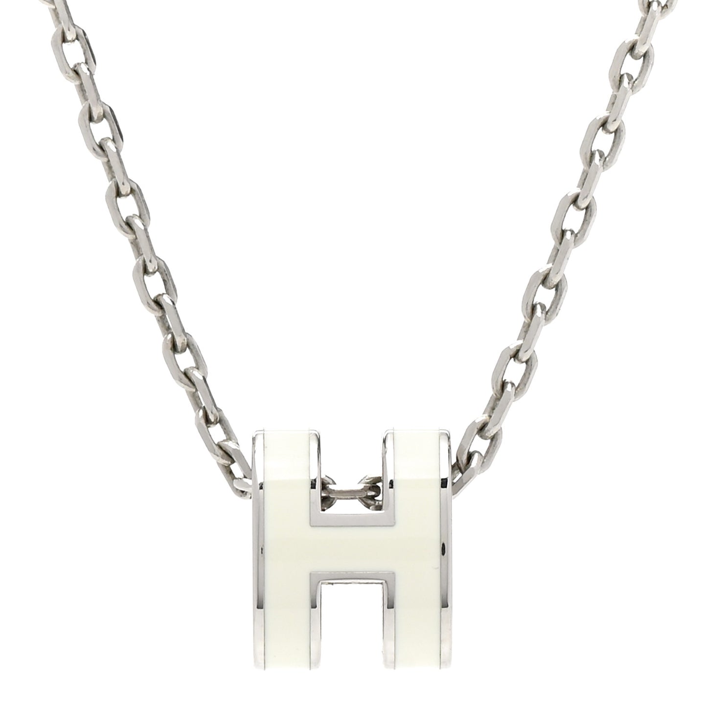 Lacquered Palladium Mini Pop H Pendant Necklace White