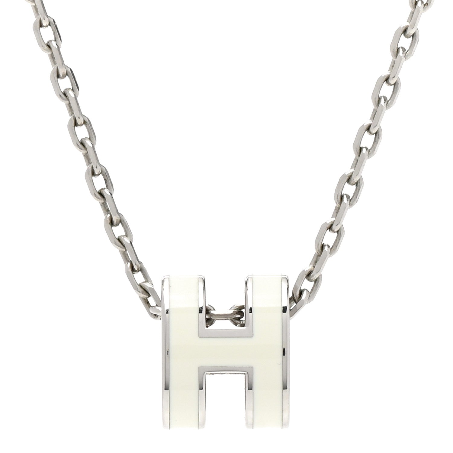 Hermes Lacquered Palladium Mini Pop H Pendant Necklace White 4 of 8