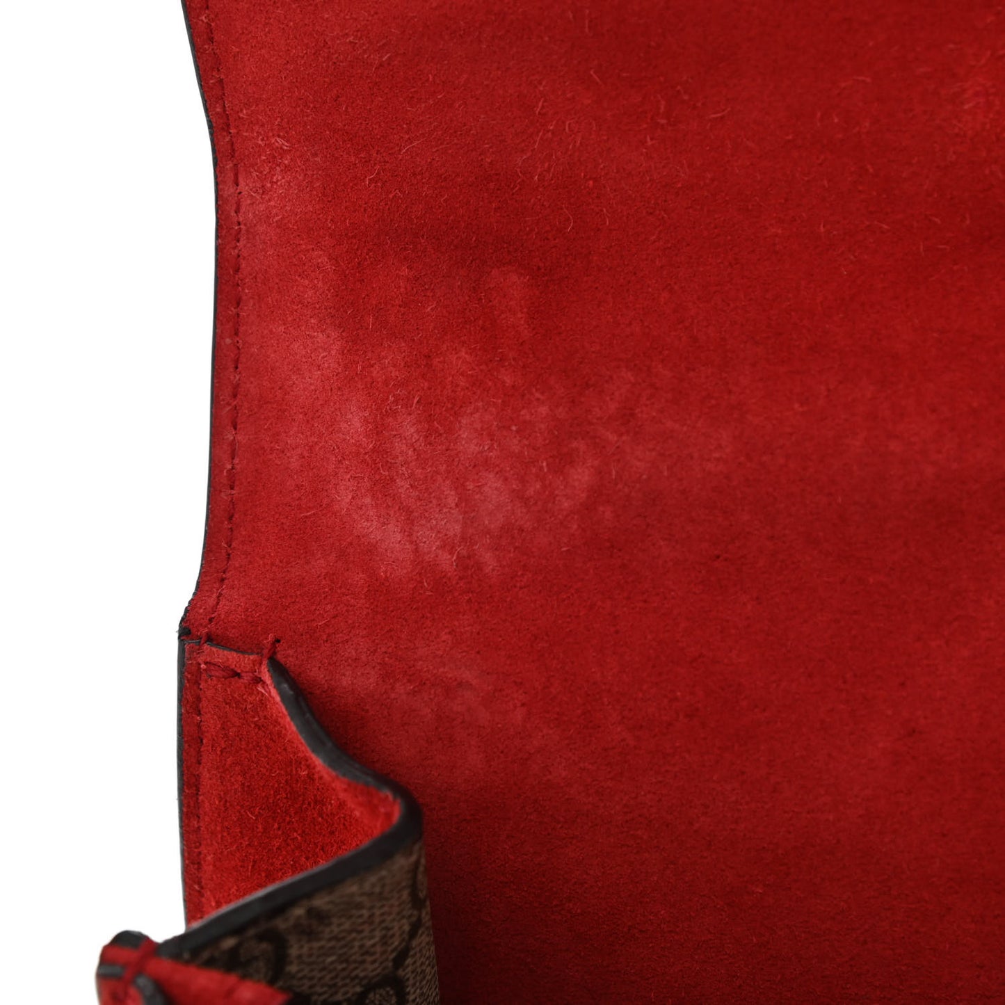 GG Supreme Monogram Suede Small Dionysus Shoulder Bag Beige Ebony Vulcanic Red