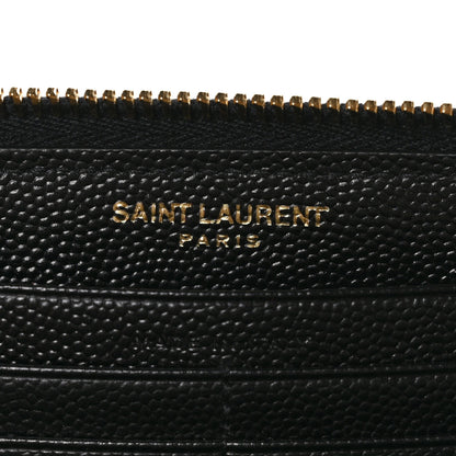 Saint Laurent Grain De Poudre Matelasse Chevron Monogram Zip Around Wallet Black 7 of 10