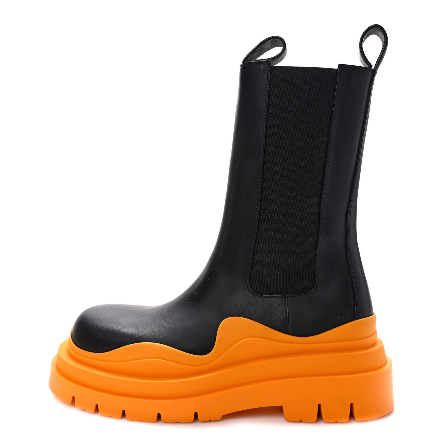 Bottega Veneta Calfskin The Tire Chelsea Boots 40.5 Black Tangerine 1 of 7
