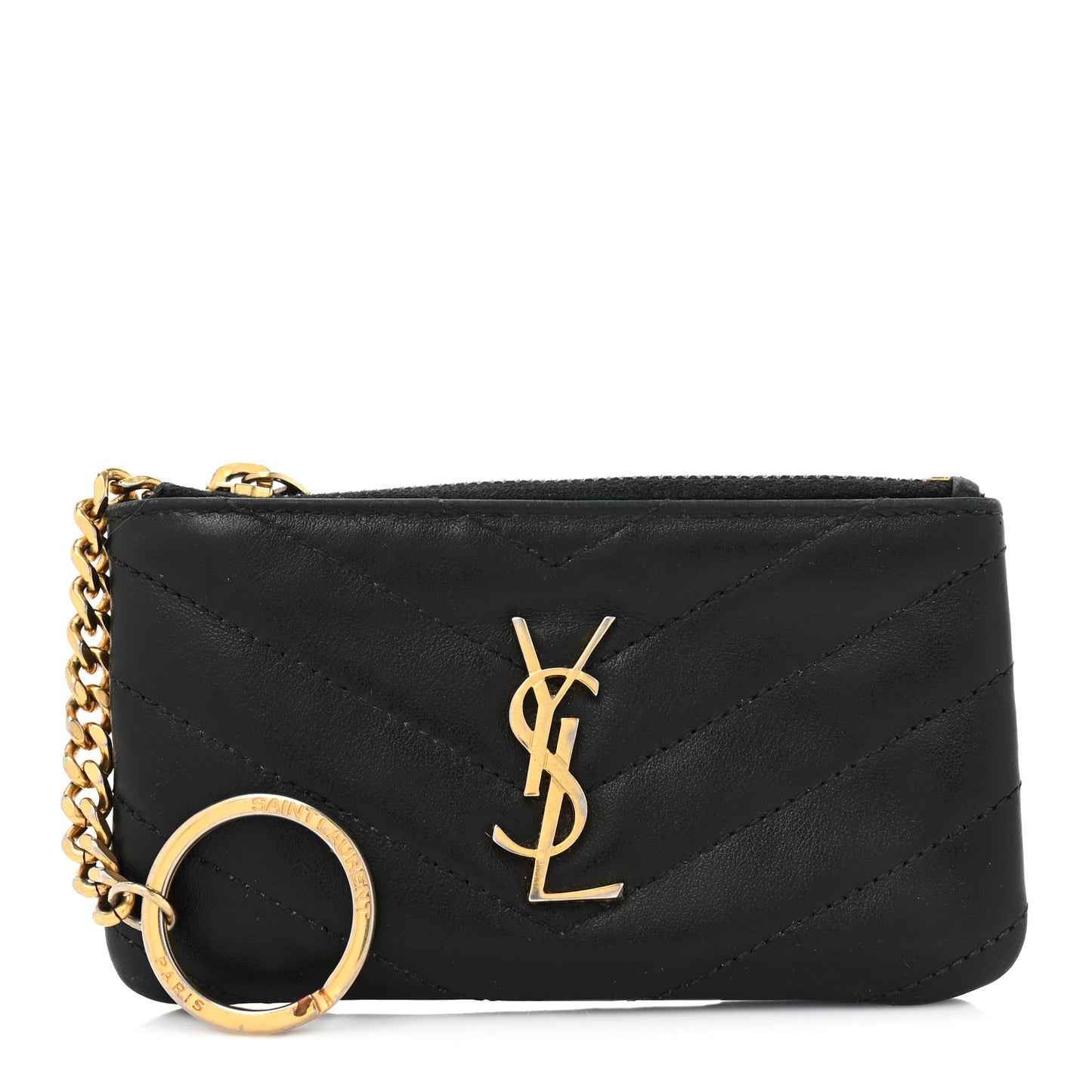 Calfskin Matelasse Monogram Key Pouch Black