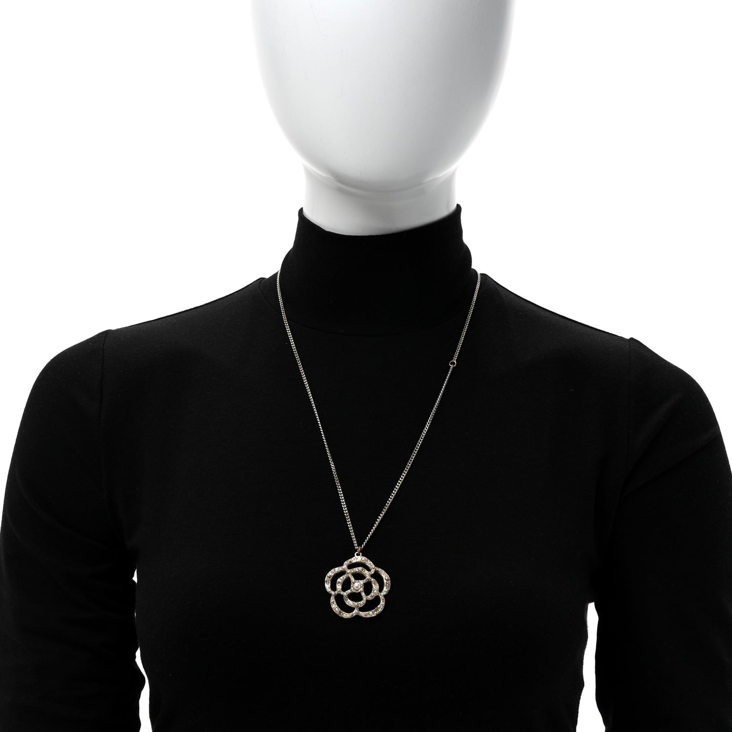 Pearl Crystal Large Camellia Pendant Necklace Light Gold