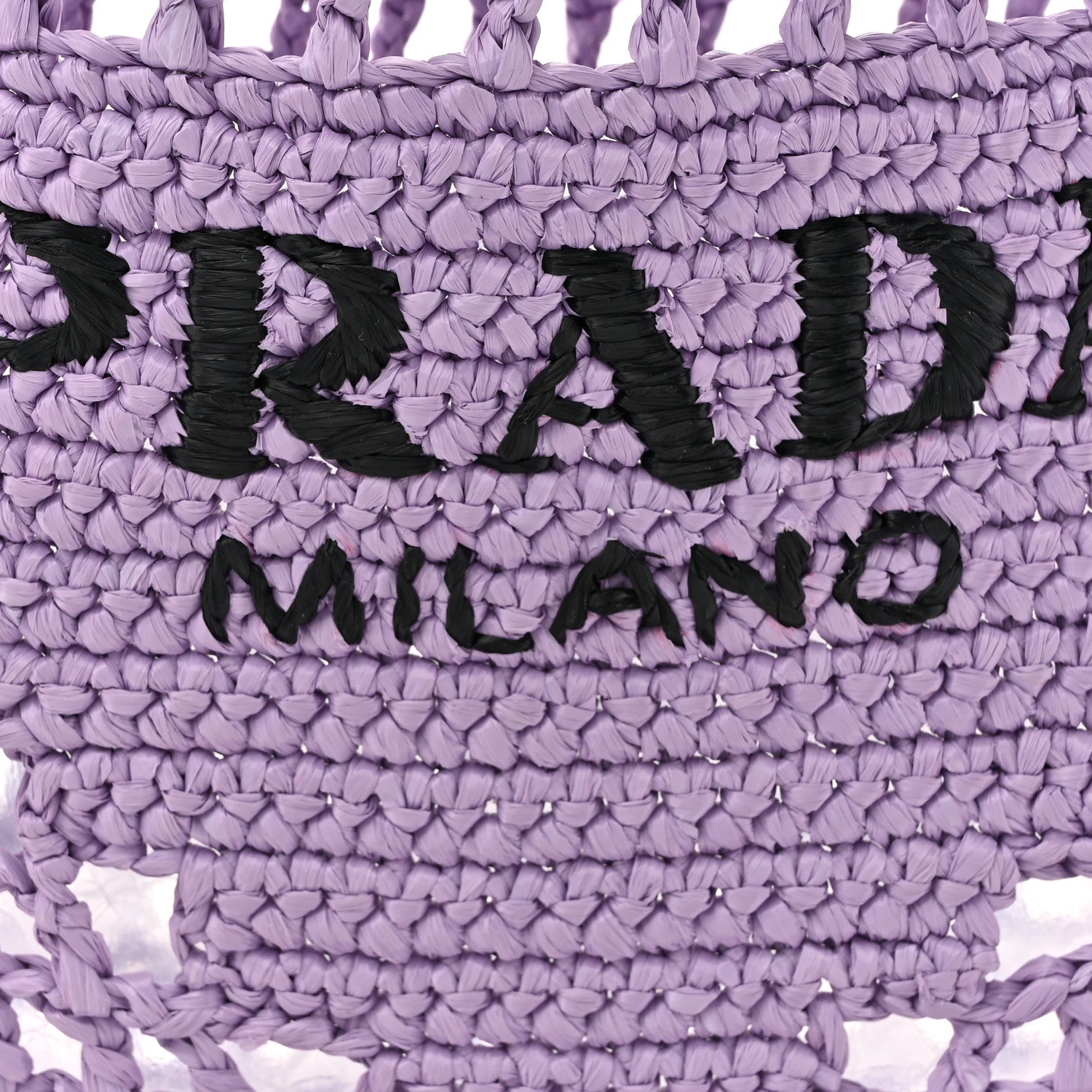 Prada Yarn Raffia Effect Crochet Logo Embroidered Tote Bag Lilium 8 of 10