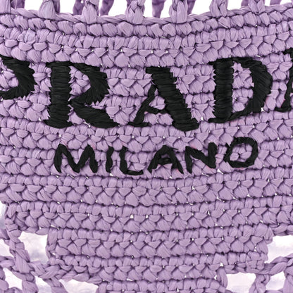 Prada Yarn Raffia Effect Crochet Logo Embroidered Tote Bag Lilium 8 of 10