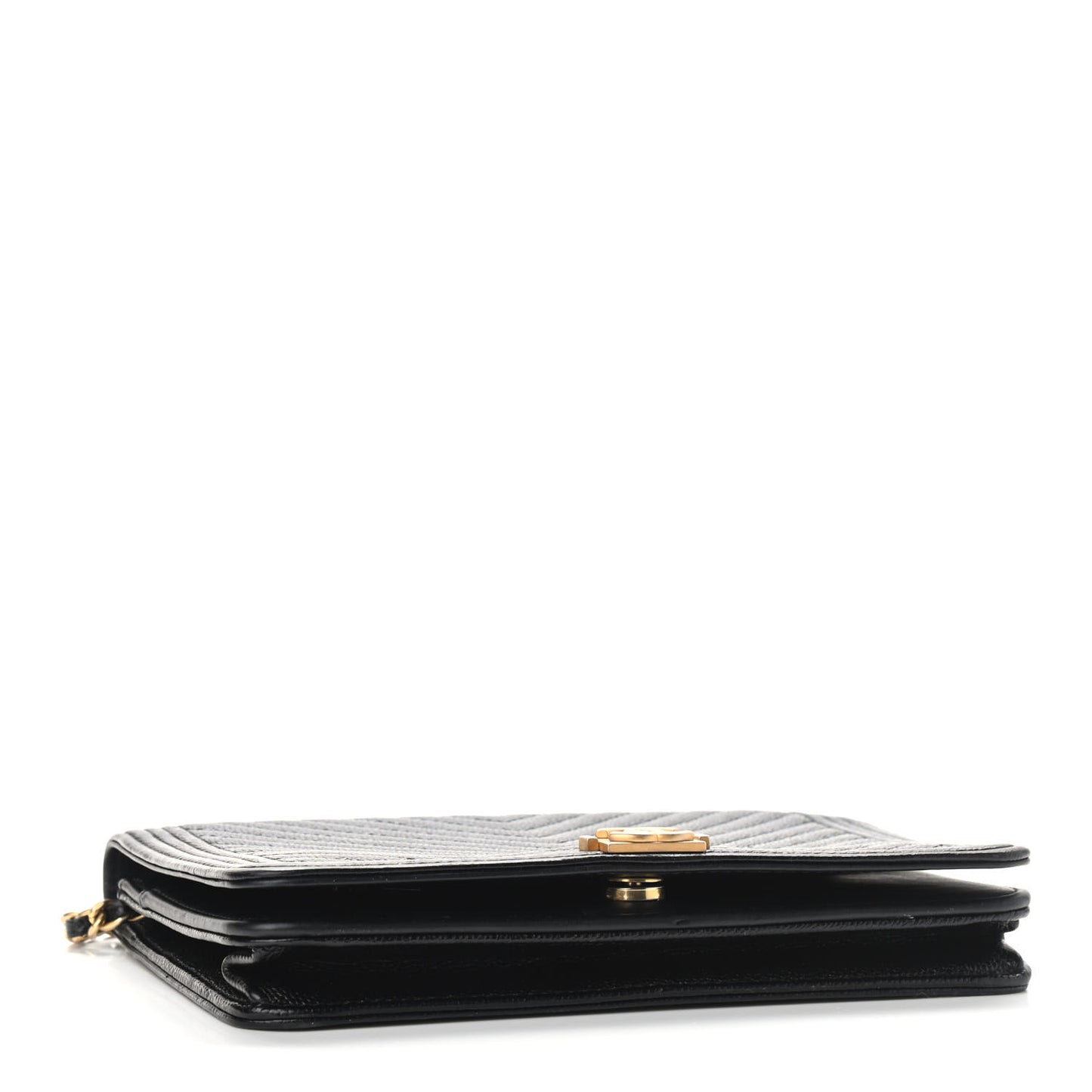 Caviar Chevron Quilted Boy Wallet On Chain WOC Black