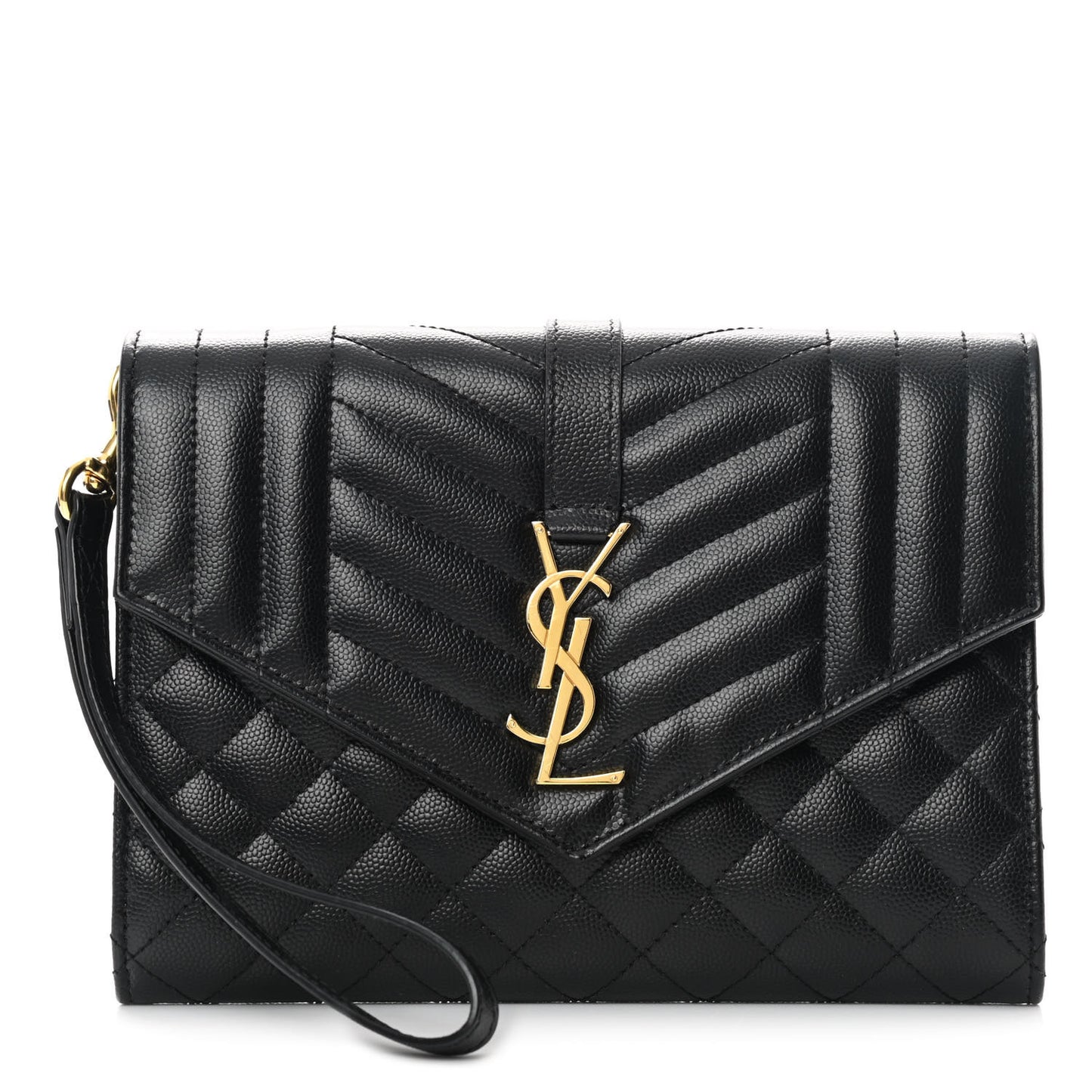 Grain De Poudre Textured Mixed Matelasse Triquilt Monogram Clutch Black