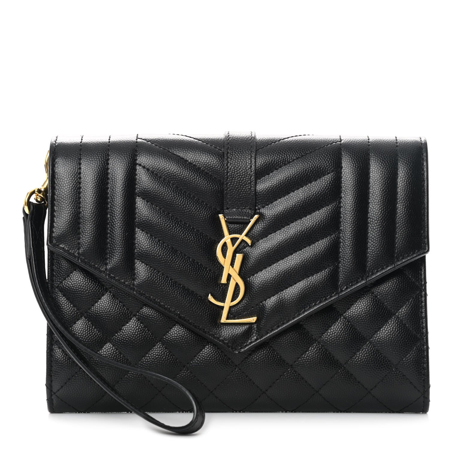 Saint Laurent Grain De Poudre Textured Mixed Matelasse Triquilt Monogram Clutch Black 1 of 11