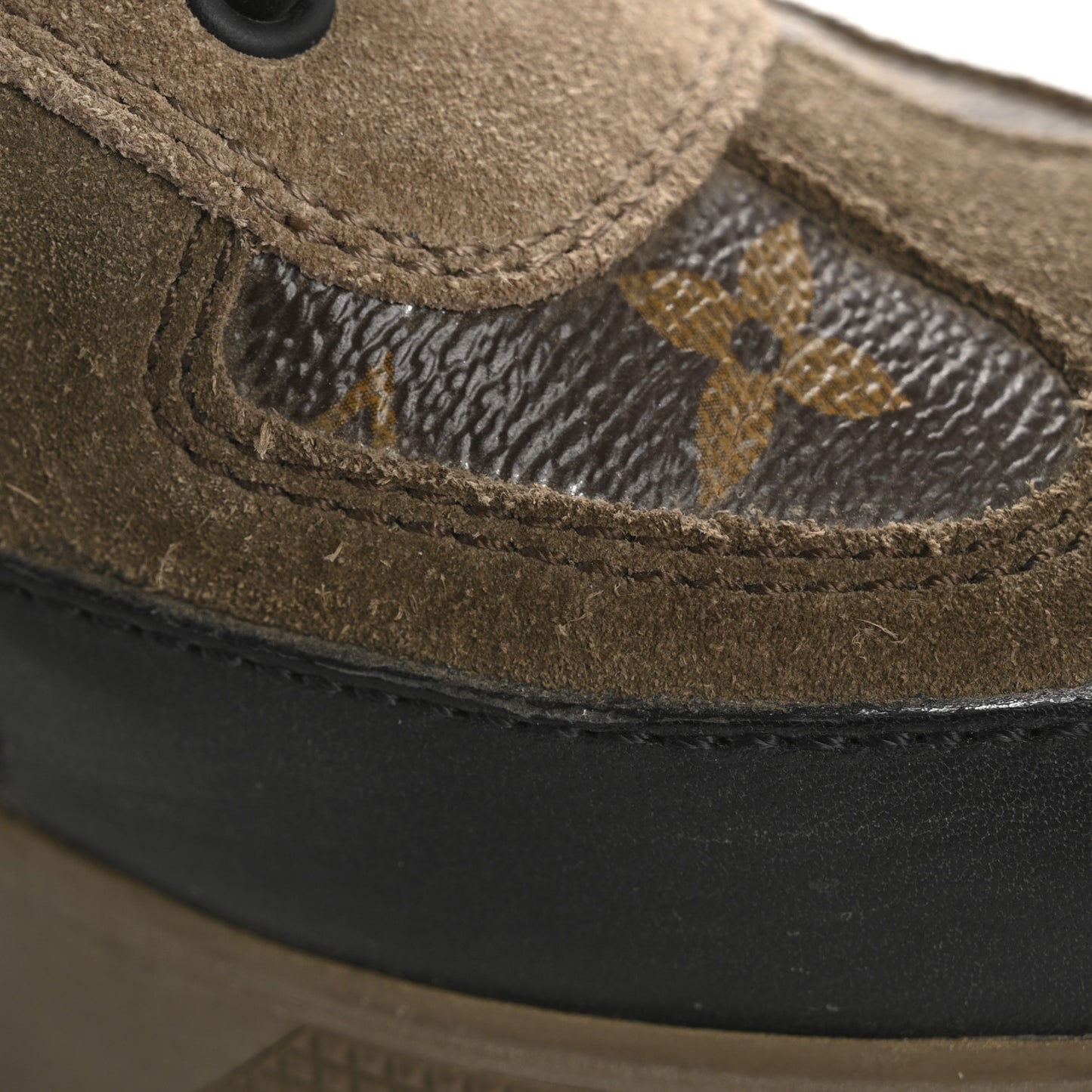 Suede Calfskin Monogram Laureate Platform Desert Boots 37.5 Taupe