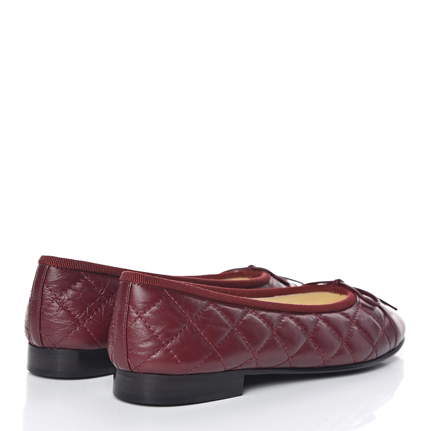 Chanel Tumbled Calfskin Quilted Cap Toe Ballerina Flats 36.5 Burgundy 4 of 9