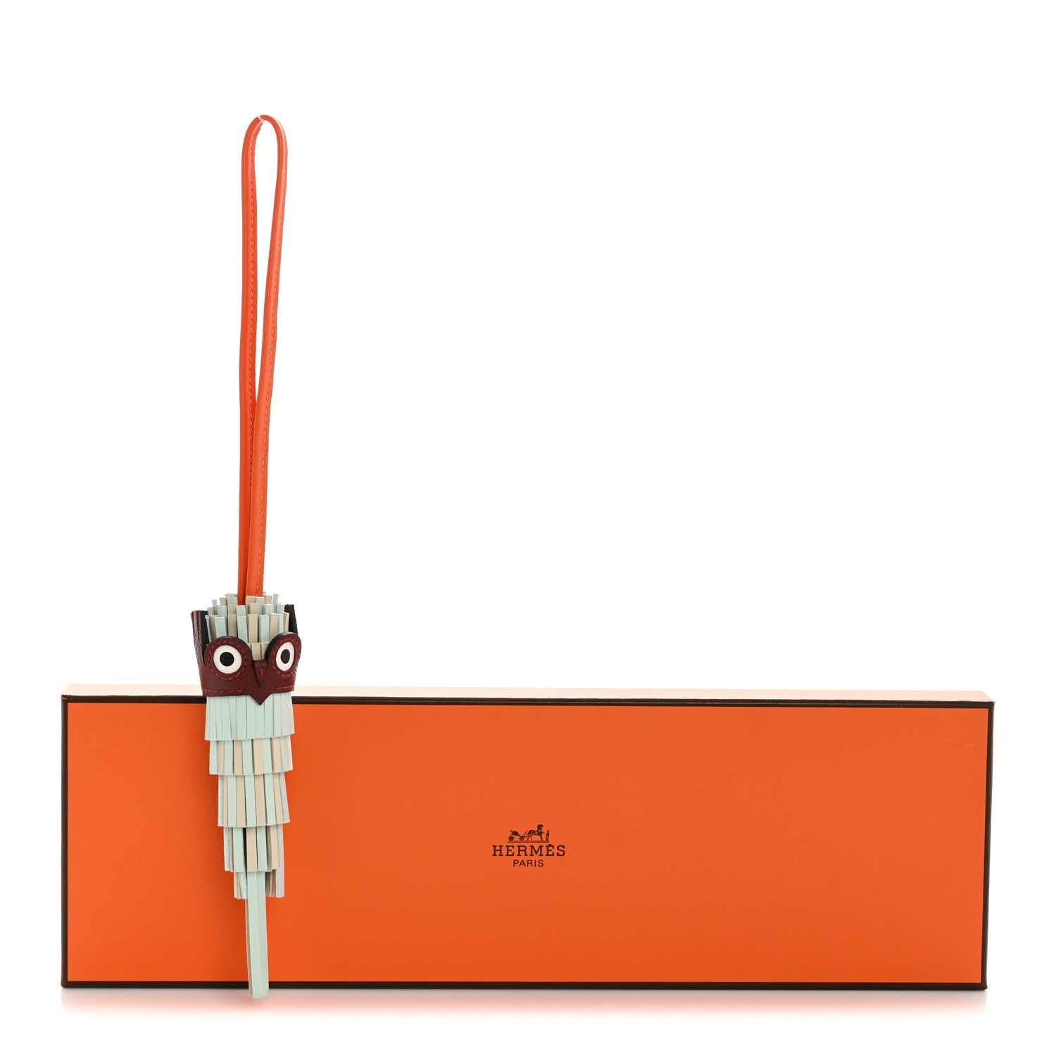 Hermes Milo Lambskin Epsom Chouette Bag Charm Vert Peppermint Clé Feu Rouge H White Black 5 of 5