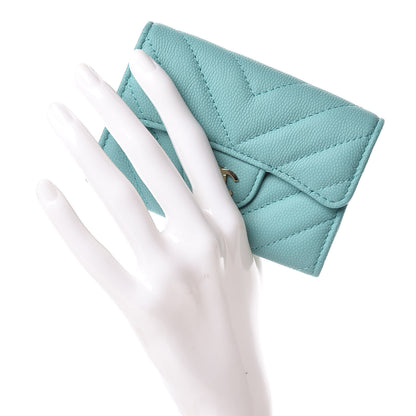 Chanel Caviar Chevron Quilted Card Holder Wallet Green 2 of 9