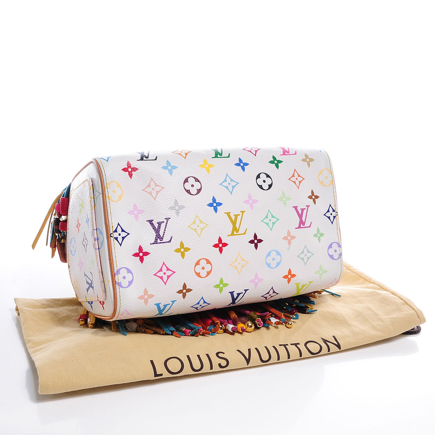 Monogram Multicolor Fringe Speedy 25 White