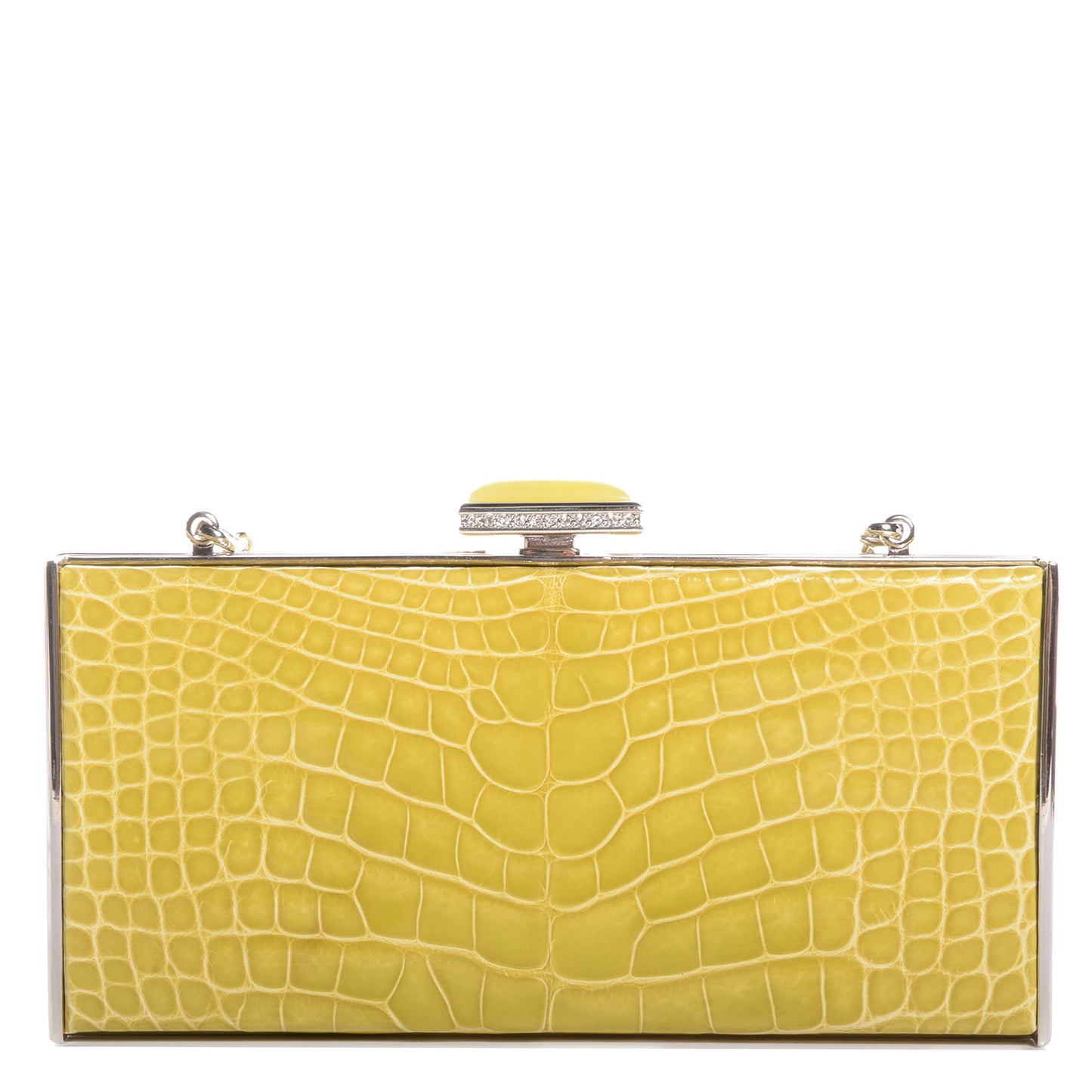 Crocodile Austrian Crystal Box Clutch Chartreuse