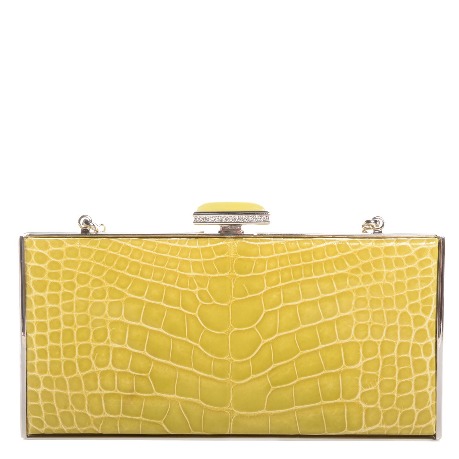Judith Leiber Crocodile Austrian Crystal Box Clutch Chartreuse 1 of 8
