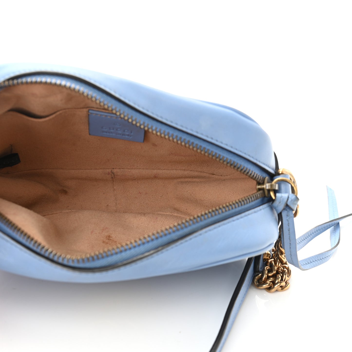 Calfskin Matelasse Mini GG Marmont Chain Shoulder Bag Clear Sky Blue