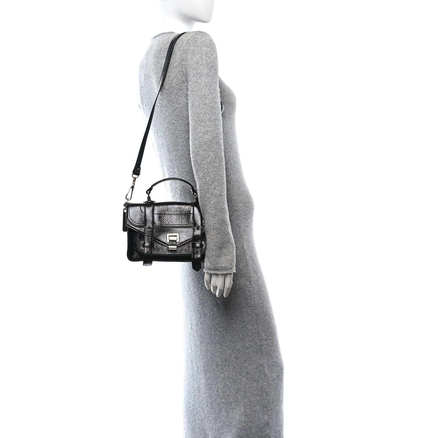 Proenza Schouler Crinkled Patent Calfskin Tiny PS1 Satchel Black 2 of 9