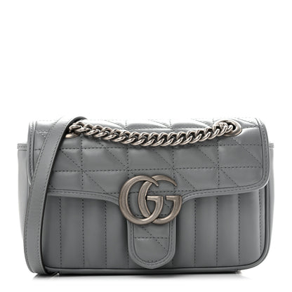 Gucci Calfskin Matelasse Aria Mini GG Marmont Shoulder Bag Deep Grey 1 of 12