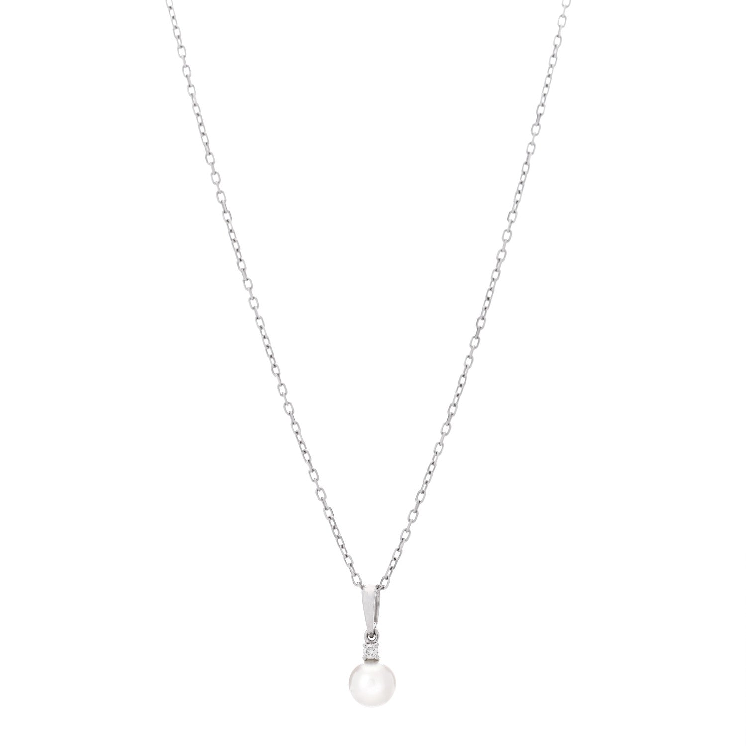 Mikimoto 18K White Gold Diamond Akoya Pearl 6mm Drop Pendant Necklace 1 of 7