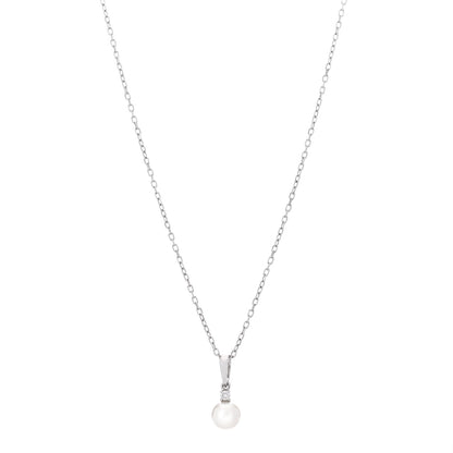 Mikimoto 18K White Gold Diamond Akoya Pearl 6mm Drop Pendant Necklace 1 of 7