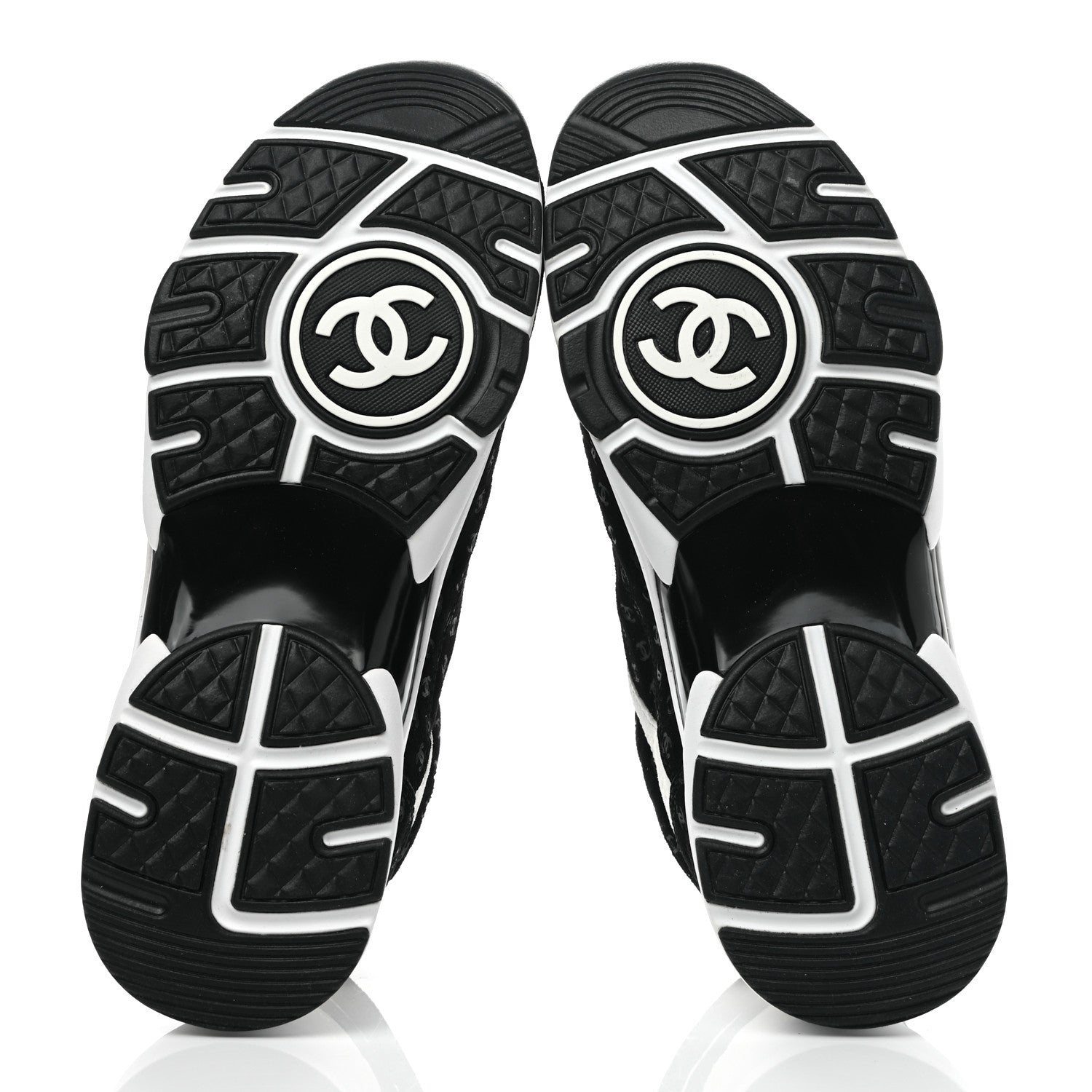 Chanel Suede Calfskin Printed CC Sneakers 38.5 Black White 6 of 10